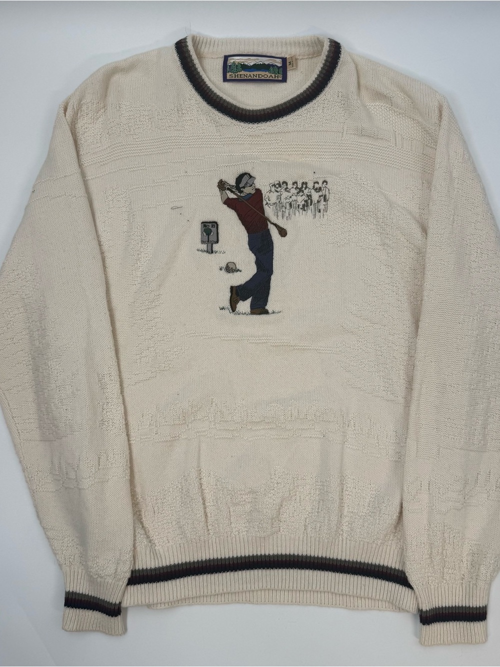 Shenandoah Cream Golf Motif Crewneck Sweater - Men